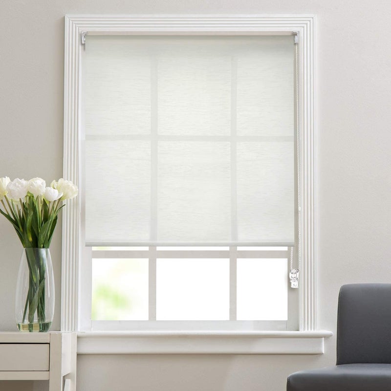 Deco Window Sheer Roller Blinds for Windows 42 Inches W X 84 Inches H Ivory RollUp Shades Light Filtering Sun UV Protection Polyester Curtains for Home Office - Image 1
