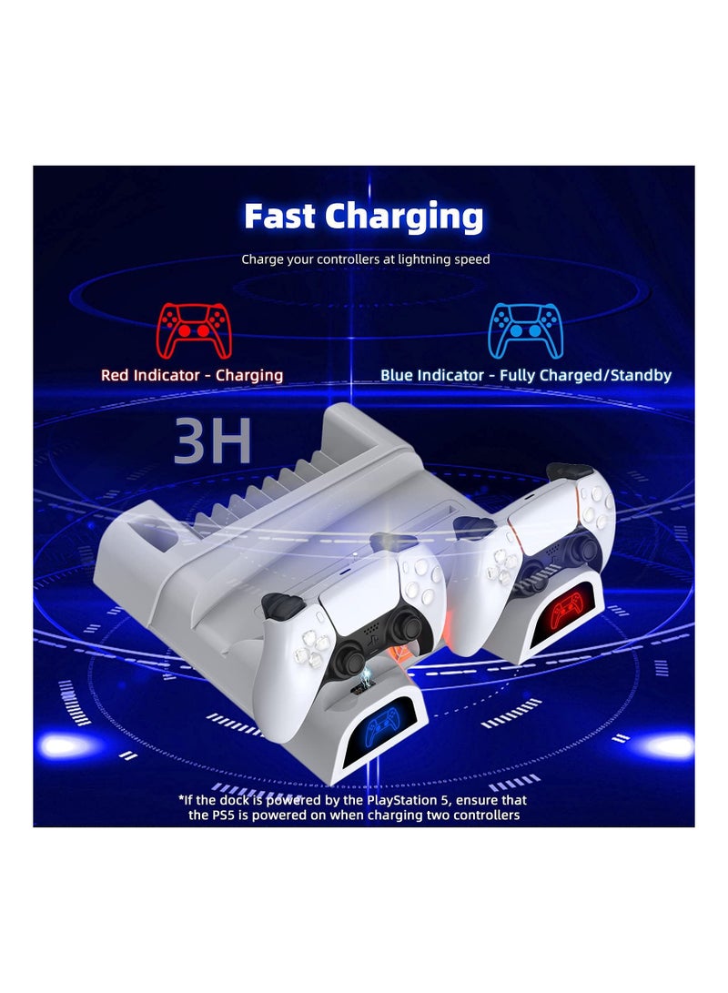 Y&D Gaming Console Cooling Charging Dock for PS 5 with Headphone 10 Disc 2 Handles Gamepads Stand Rack Digital Edition Dual Controller Charger AC Adapter 3-Level Adjustable Speed Fan [video - Image 5