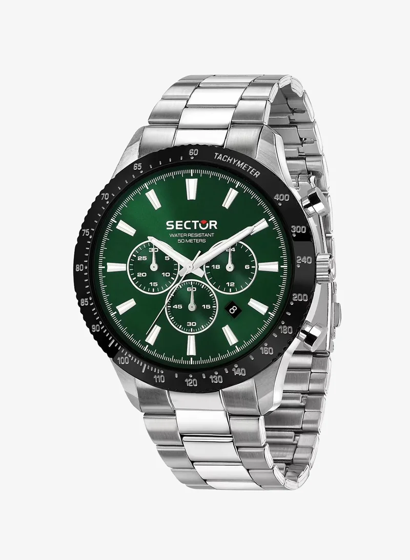 Sector 270 Collection Men's Chronograph Analog Watch - Green Dial, 45mm Metal Case, Silver Stainless Steel Bracelet, Quartz, 50M Water Resistant - R3273778007