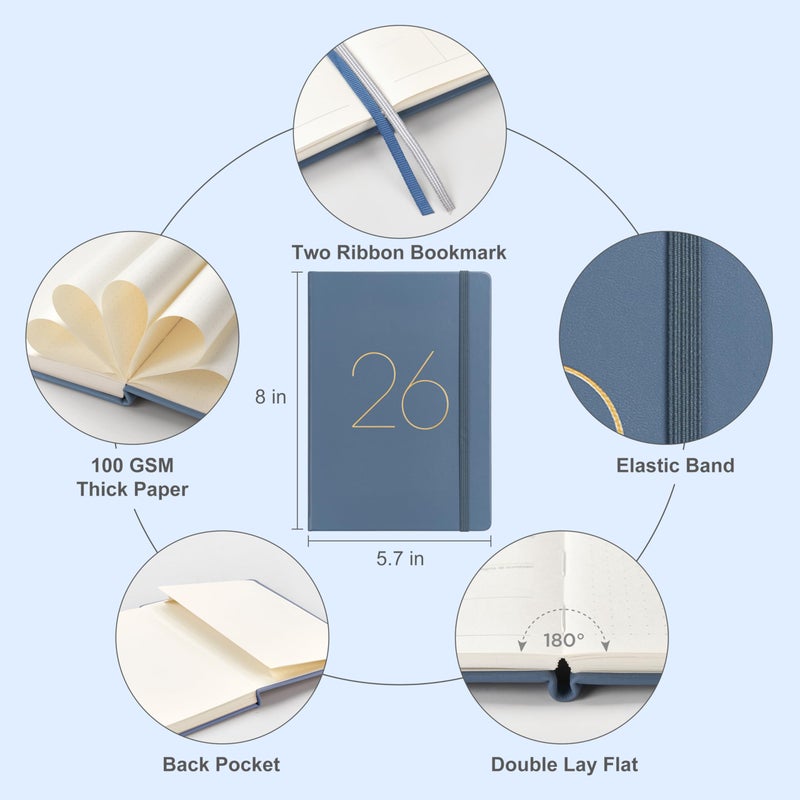 &And Per Se And Per Se 2026 Planner, 15 Months Hardcover Daily, Weekly & Monthly Planner, A5 size, 100GSM Thick Paper, Back Pocket, 5.7" x 8"(Dark Blue) - Image 2