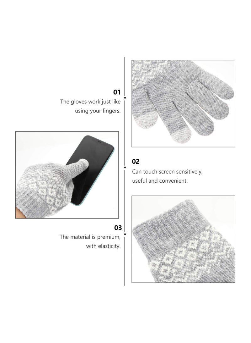 Generic Warm Winter Touchscreen Gloves for Women and Men Fleece Lined Elastic Cuff Knitted Mittens Suitable for Texting Grey - Image 3