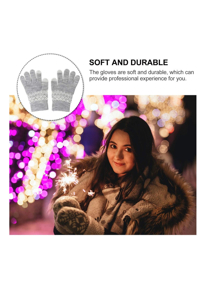 Generic Warm Winter Touchscreen Gloves for Women and Men Fleece Lined Elastic Cuff Knitted Mittens Suitable for Texting Grey - Image 4