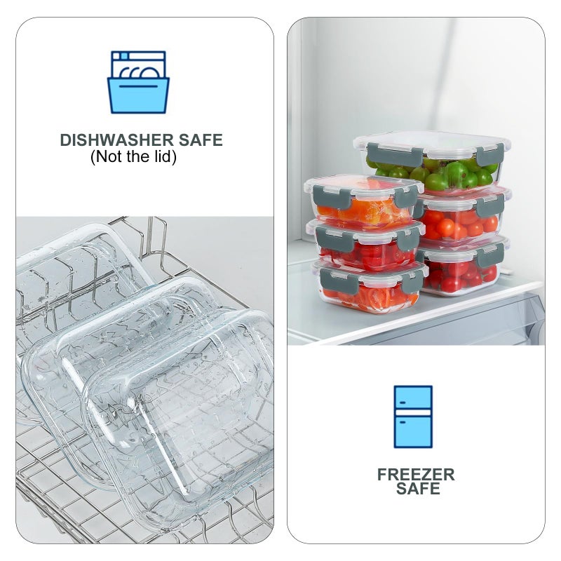KOMUEE 10 Pack Glass Food Storage Containers, Meal Prep Containers with Lids, Airtight Glass Lunch Boxes, Freezer, Oven, and Microwave Safe - Image 5