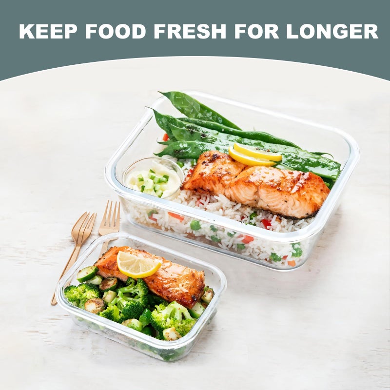 KOMUEE 10 Pack Glass Food Storage Containers, Meal Prep Containers with Lids, Airtight Glass Lunch Boxes, Freezer, Oven, and Microwave Safe - Image 2