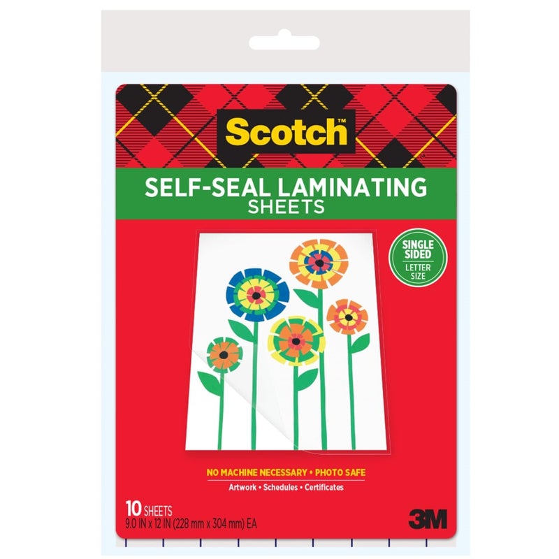 Scotch Self-Seal Single-Sided Laminating Sheets, Letter Size 9 in x 12 in, 10-Pack - Image 1