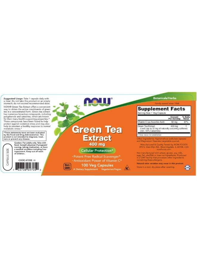 now Now Foods - Green Tea Extract 60% 400 Mg. 100 Capsules  - Image 2