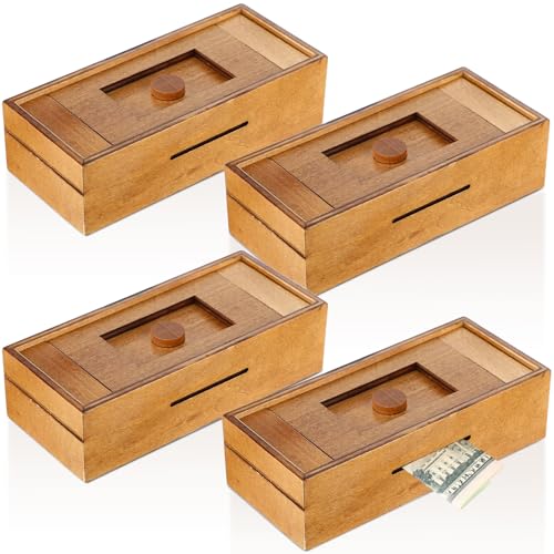 Yilloog 4 Pcs Christmas Wooden Puzzle Box with Hidden Compartments Gift Card Wooden Money Box for Cash Gift Secret Brain Teaser Puzzle Case for Adults Intelligence Camouflage Your Cash Money Holder - Image 1