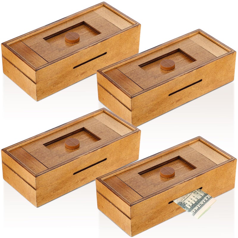 Yilloog 4 Pcs Christmas Wooden Puzzle Box with Hidden Compartments Gift Card Wooden Money Box for Cash Gift Secret Brain Teaser Puzzle Case for Adults Intelligence Camouflage Your Cash Money Holder - Image 3