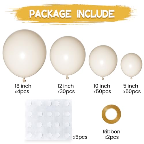 KUULBELA 134Pcs Sand White Balloons Different Sizes 5 10 12 18 Inch sand white Latex Balloon for Birthday Wedding Baby Shower - Image 5