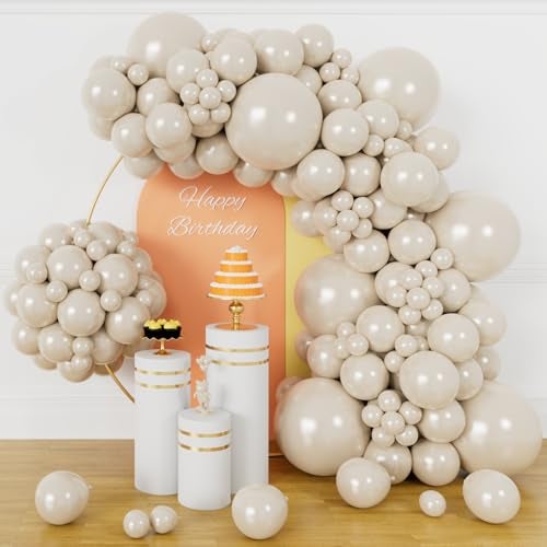 KUULBELA 134Pcs Sand White Balloons Different Sizes 5 10 12 18 Inch sand white Latex Balloon for Birthday Wedding Baby Shower - Image 1