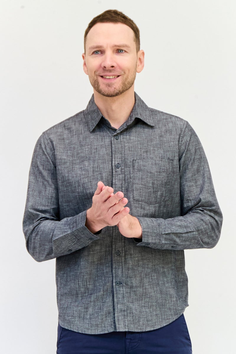 GAP Men Regular Fit Washed Long Sleeve Casual Shirt, Charcoal - Image 1