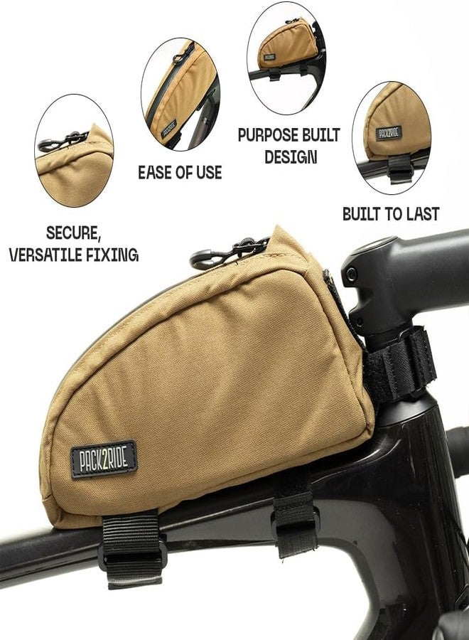 PACK2RIDE Toprock Frame Bag - Water Resistant, Durable Cordura Fabric & Bicycle Daily Essentials Holder - Top Tube, Frame Storage, Bikepacking for Road, Gravel Cycling - Coyote (1 L) - Image 4