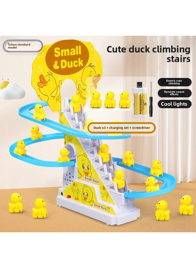 Internet-famous Little Duck Climbing The Stairs On The Track Car Baby One Year Old Slide 4 Electric 2 Children Boy Toy-Colour:[3 Ducks] Cute Ducks Climbing Stairs [rechargeable Version] 1 Sound Effect  - Image 1