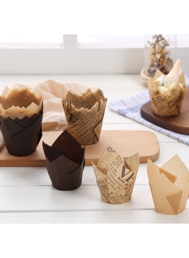 200 Pcs Retro Tulip Shape Greaseproof Baking Cups, Disposable Muffin Cupcake Liners - Image 4