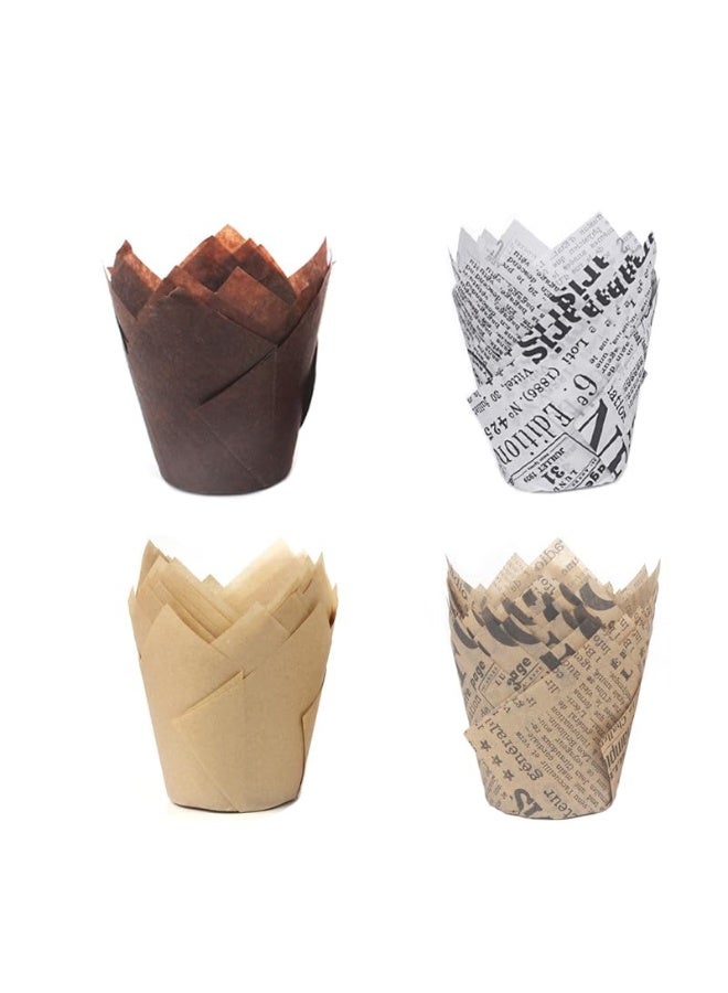 200 Pcs Retro Tulip Shape Greaseproof Baking Cups, Disposable Muffin Cupcake Liners - Image 1