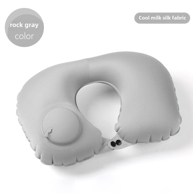 Portable Inflatable U-Shaped Pillow for Travel Rock Ash (milk Silk) 