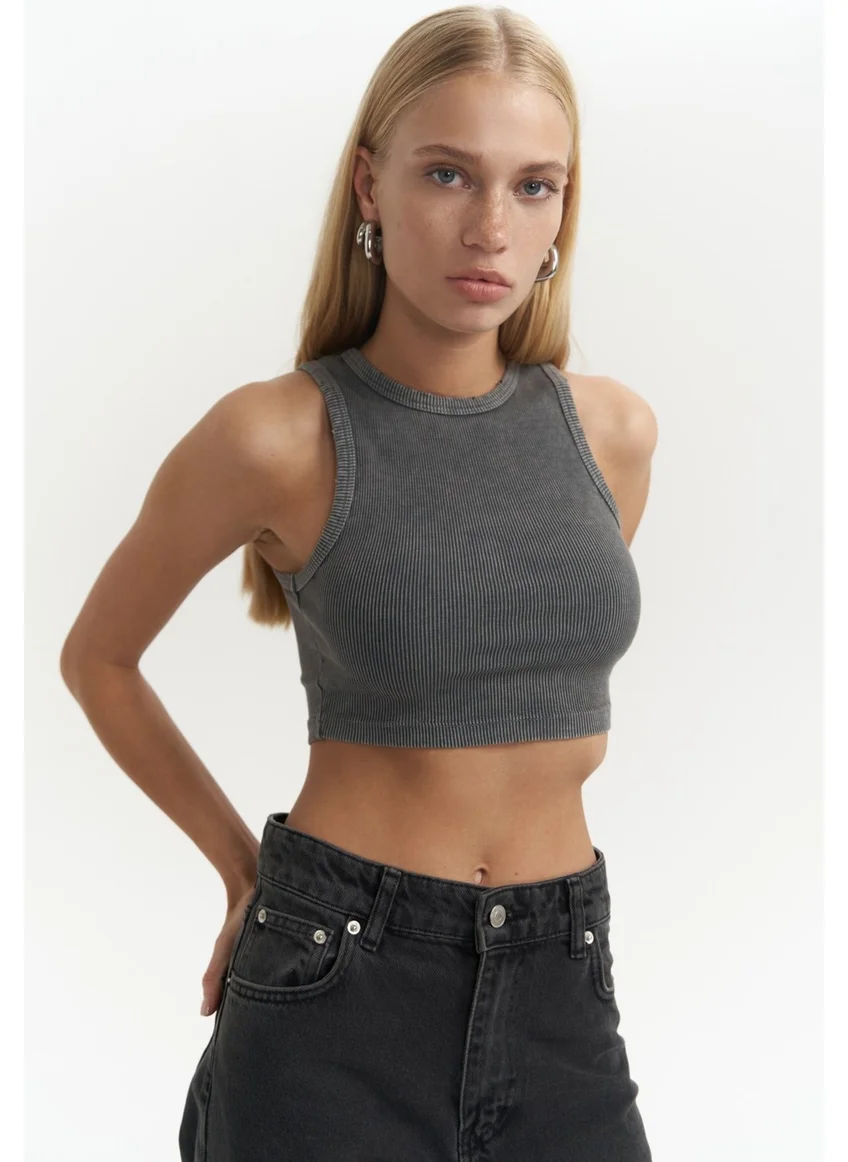 Mai Collection Shoulder Smoke Washed Ribbed Crop