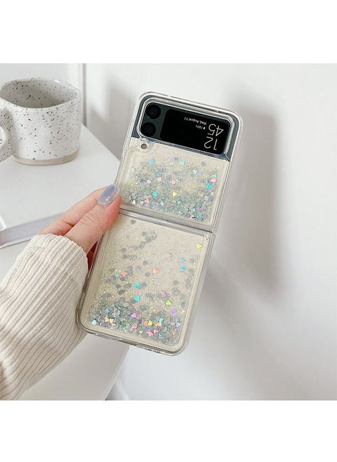 Samsung Galaxy Z Flip 3 Bling Glitter Shiny Luxury Translucency Fold Case, Soft TPU Slim Shockproof Protective Phone Case (Silver)