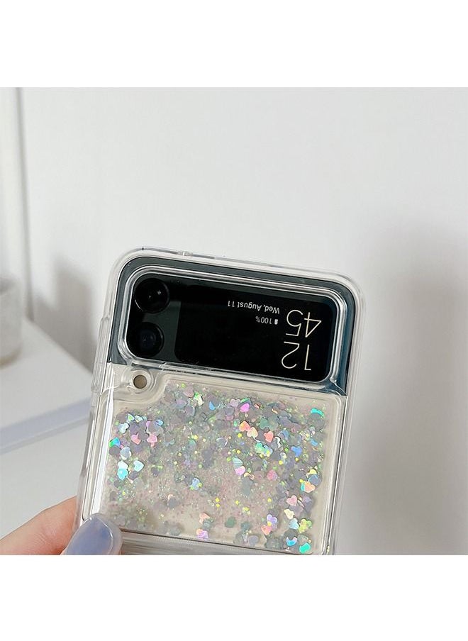 Samsung Galaxy Z Flip 3 Bling Glitter Shiny Luxury Translucency Fold Case, Soft TPU Slim Shockproof Protective Phone Case (Silver)