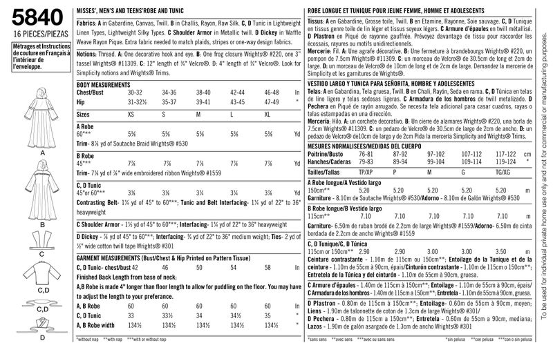 Simplicity Teen's and Adult's Wizard Costume and Ninja Costume Sewing Patterns, Sizes XS-XL - Image 3