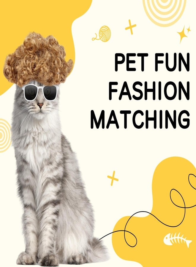 HOWWFALY Cat Apparel Cat Gold Afro Wig with White Small Glasses Styling Cute Funny Pet Hair Accessories Decoration for Halloween, Christmas, Parties - Image 3