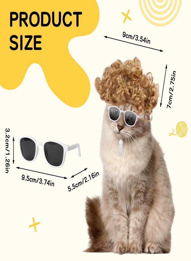 HOWWFALY Cat Apparel Cat Gold Afro Wig with White Small Glasses Styling Cute Funny Pet Hair Accessories Decoration for Halloween, Christmas, Parties - Image 4