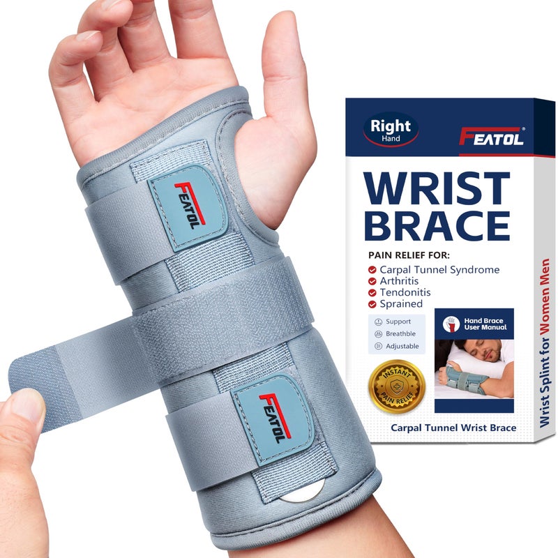 FEATOL Wrist Brace Carpal Tunnel for Women Men Adjustable Night Sleep Support Brace with Splints Right Hand MediumLarge