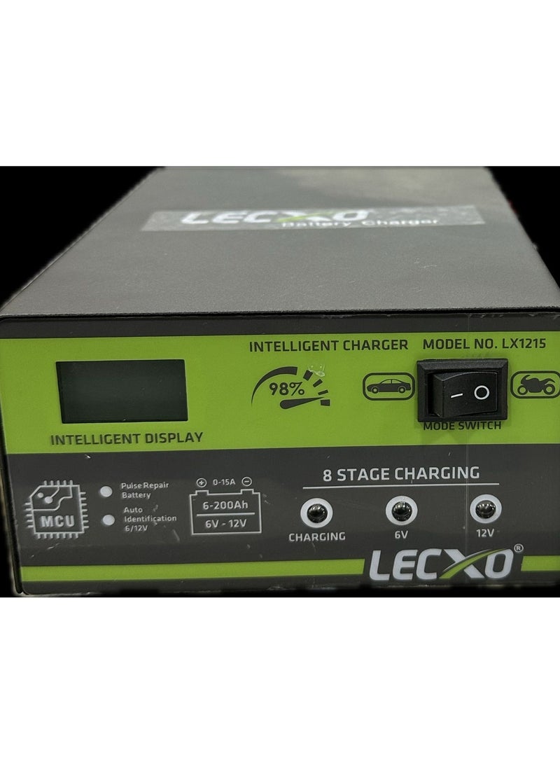 ليكسو شاحن ذكي ليكسو 6/12 فولت رقم الموديل. LX1215 لبطاريات السيارات والدراجات النارية وغيرها من الأجهزة الإلكترونية