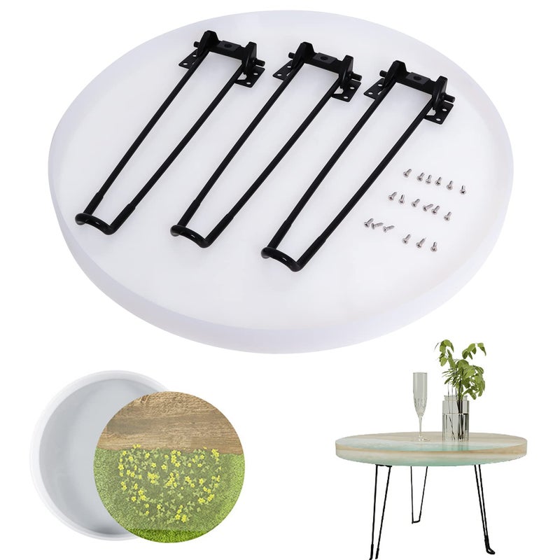 Wadoy 20 Inch Resin Table Molds Large Round Silicone Resin Molds with 3 Pcs Hairpin Legs for Table Epoxy Resin Topdesk Molds for Charcuterie Board River Table DIY Art Home Decoration