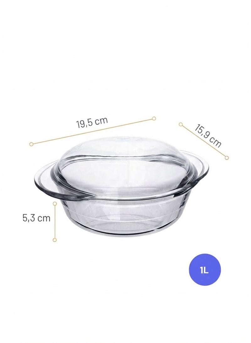 MARINEX Small Glass Casserole with Lid 1.0L – Durable Heat-Resistant Borosilicate Cookware | Transparent Oven-Safe - Image 3