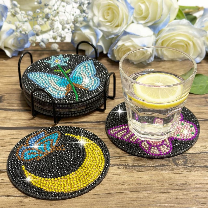Vcekract Diamond Painting Coasters, 6 Pieces Butterfly Diamond Painting Coasters with Holder, Diamond Painting Kits for Adults and Kids, Diamond Art Kits for DIY Coasters - Image 2