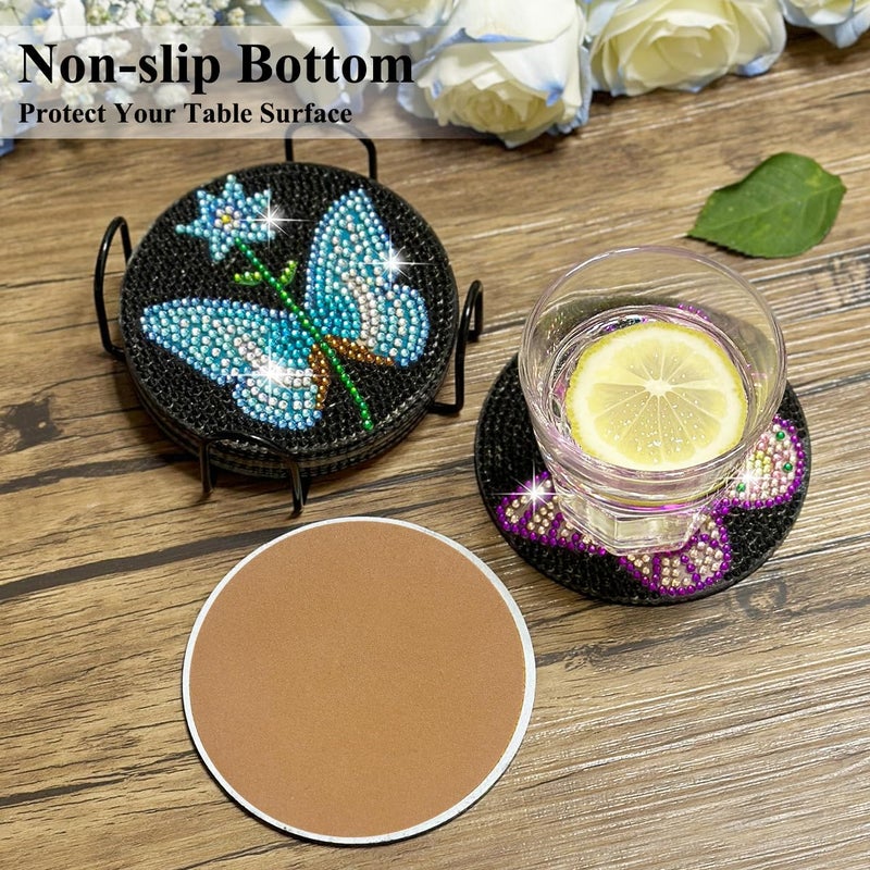 Vcekract Diamond Painting Coasters, 6 Pieces Butterfly Diamond Painting Coasters with Holder, Diamond Painting Kits for Adults and Kids, Diamond Art Kits for DIY Coasters - Image 5