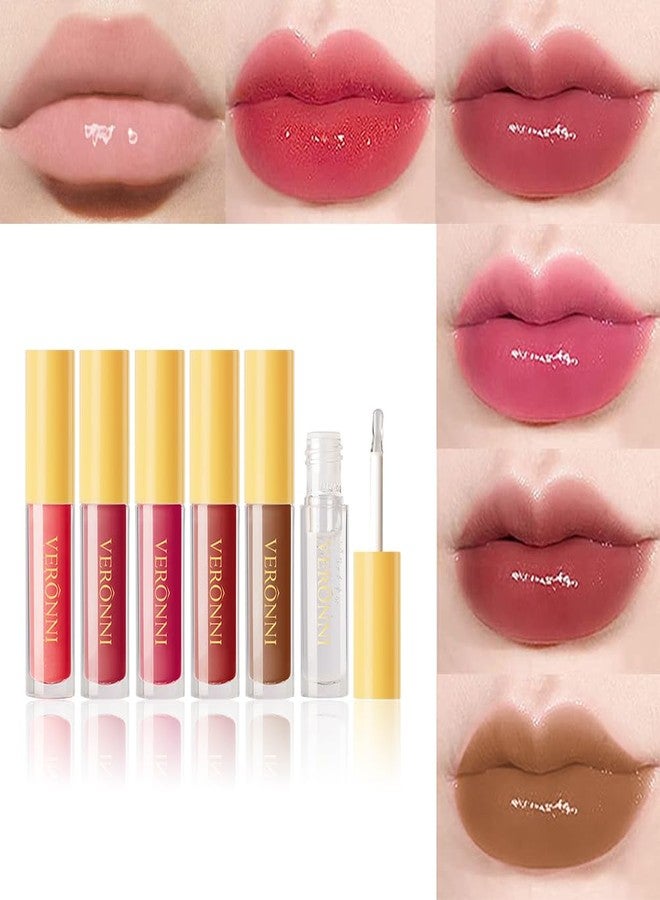 VERONNI 6 Colors Lip Tinted Stain Gloss Set, Hydrating Plumping Liquid Lipstick Set, Moisturizing Clear Lip Oil For Dry Lips, Nourishing Water Glossy Glass Lip Oil Gloss - Image 2