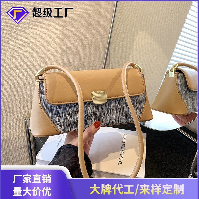 2023 New Bag Niche Design Fashionable Baguette Shoulder Bag Underarm Bag Color-Blocking Trendy Crossbody Bag - Image 2