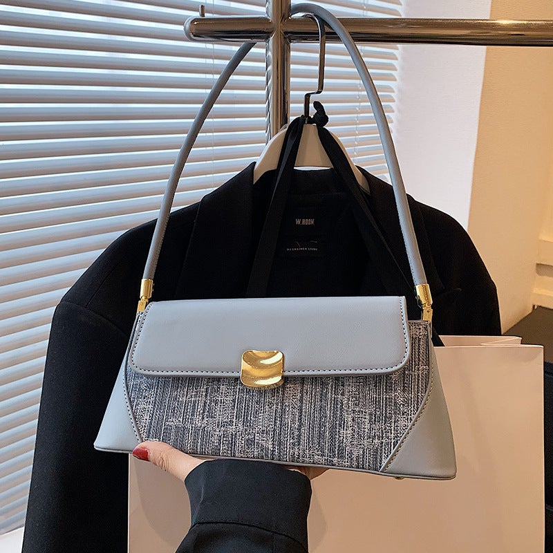 2023 New Bag Niche Design Fashionable Baguette Shoulder Bag Underarm Bag Color-Blocking Trendy Crossbody Bag - Image 5