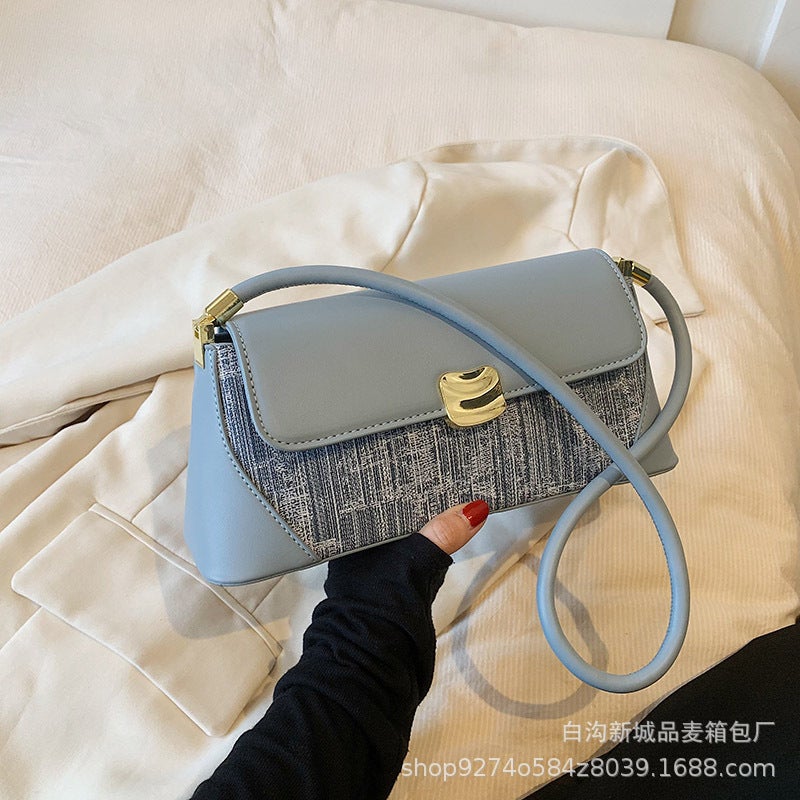 2023 New Bag Niche Design Fashionable Baguette Shoulder Bag Underarm Bag Color-Blocking Trendy Crossbody Bag - Image 1