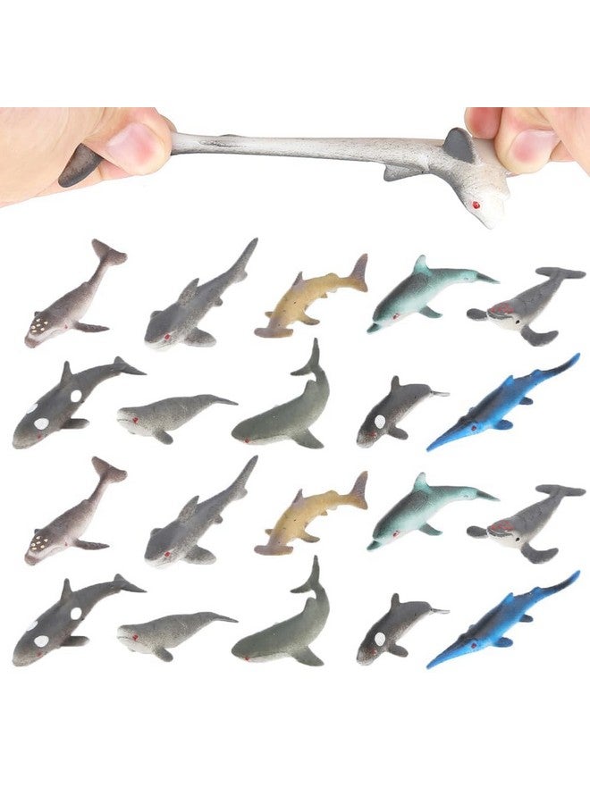 Yeonhatoys 20 PCS Mini Rubber Shark Toy Figure, Super Stretches Bath Toy Set, Material TPR, Ocean Sea Animal Floating Bathtub Toy Party Favors, Realistic Shark Dolphin Whale Toy - Image 1