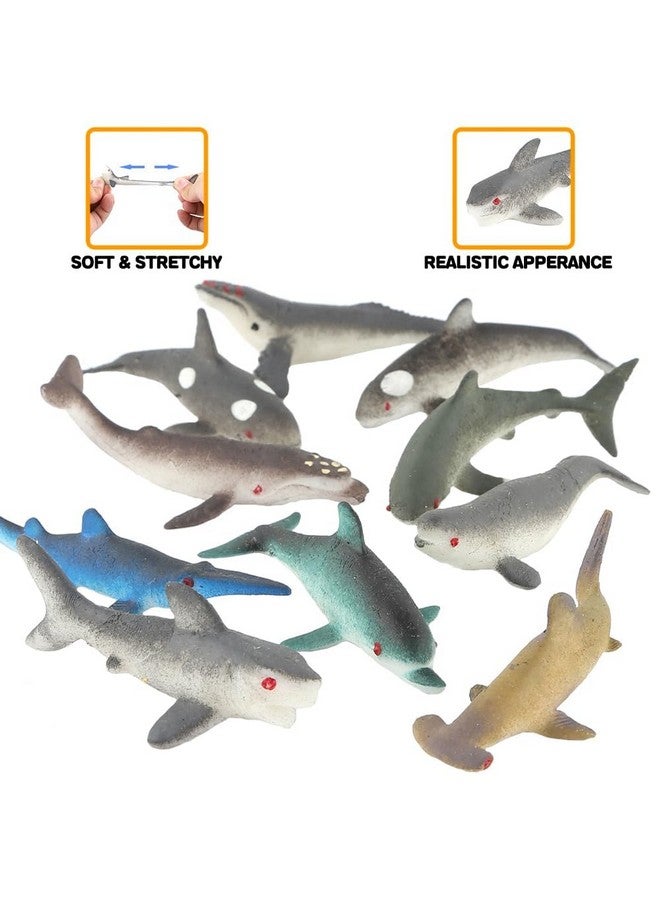 Yeonhatoys 20 PCS Mini Rubber Shark Toy Figure, Super Stretches Bath Toy Set, Material TPR, Ocean Sea Animal Floating Bathtub Toy Party Favors, Realistic Shark Dolphin Whale Toy - Image 3