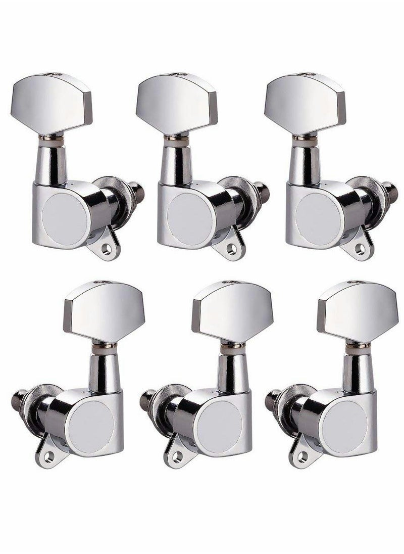 Generic - Guitar String Tuning Pegs 3L3R Chrome Tuners Guitar Machine Heads for Folk Acoustic Electric Guitar Tuner Guitar Parts Fender Replacement (Silver)6Pcs - Image 1