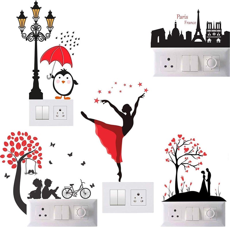 Techgifti Dancing Lady and Pooh PVC Switch Board/Wall Sticker (Multicolour) -Pack of 5 - Image 3