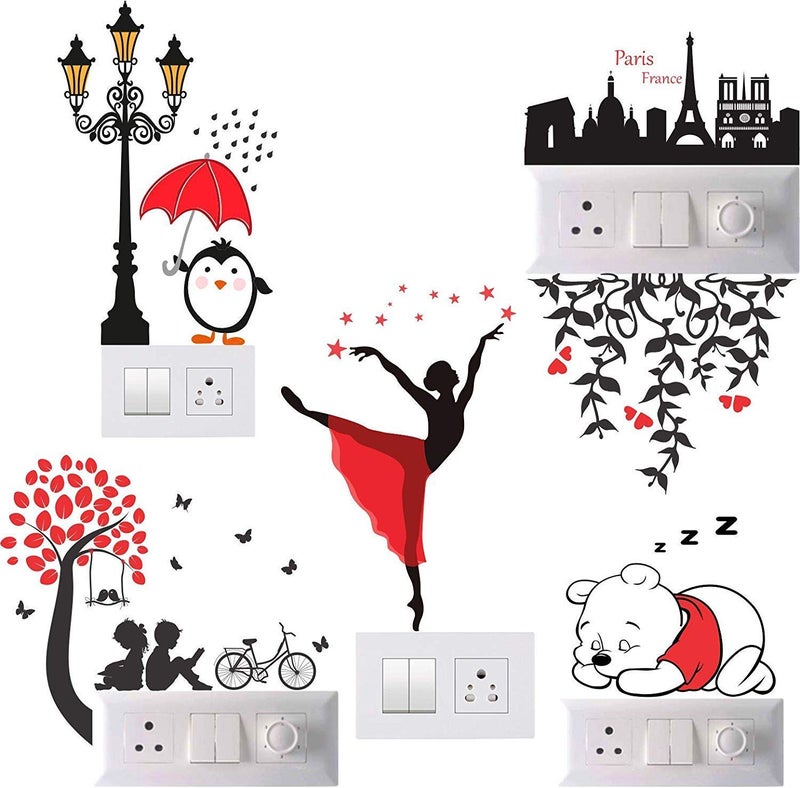 Techgifti Dancing Lady and Pooh PVC Switch Board/Wall Sticker (Multicolour) -Pack of 5 - Image 4