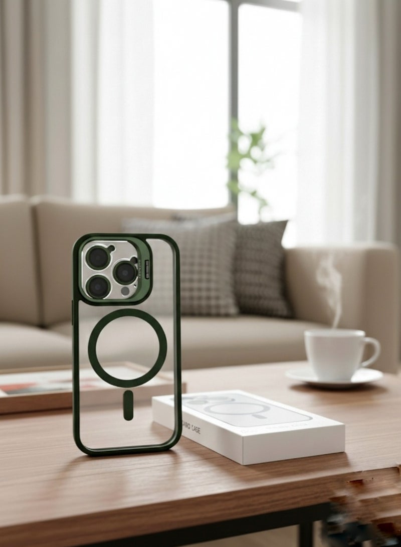 Grace Premium Green Magnetic Clear Case for iPhone - MagSafe Compatible with Enhanced Camera Protection and stand - protective cover for iPhone - Image 1