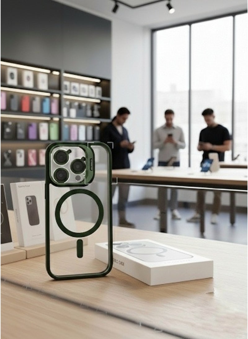Grace Premium Green Magnetic Clear Case for iPhone - MagSafe Compatible with Enhanced Camera Protection and stand - protective cover for iPhone - Image 3