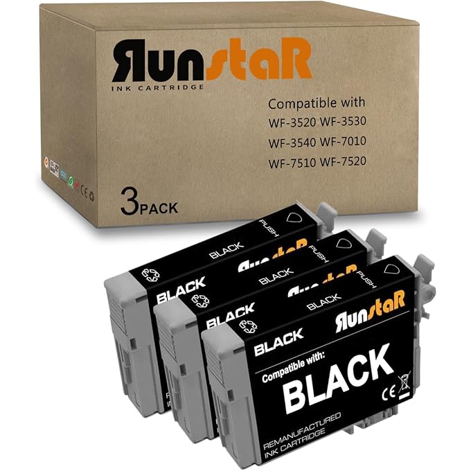 Run Star 3 Black 127 Remanufactured Ink Cartridge Replacement for 127 T127 use for Workforce 60 530 625 545 645 840 845 WF-3520 WF-3540 WF-7010 WF-7510 WF-7520 Printer (3 Packs)