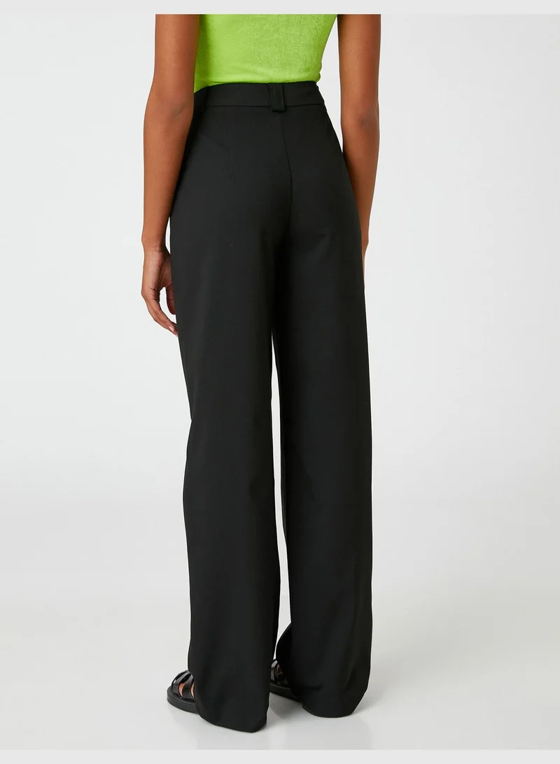 KOTON Ribbed High Waist Wide Leg Trousers