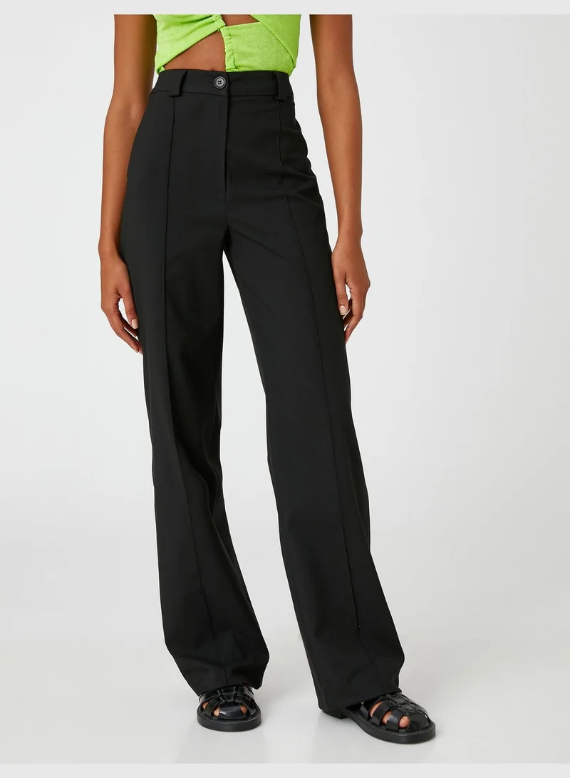 KOTON Ribbed High Waist Wide Leg Trousers