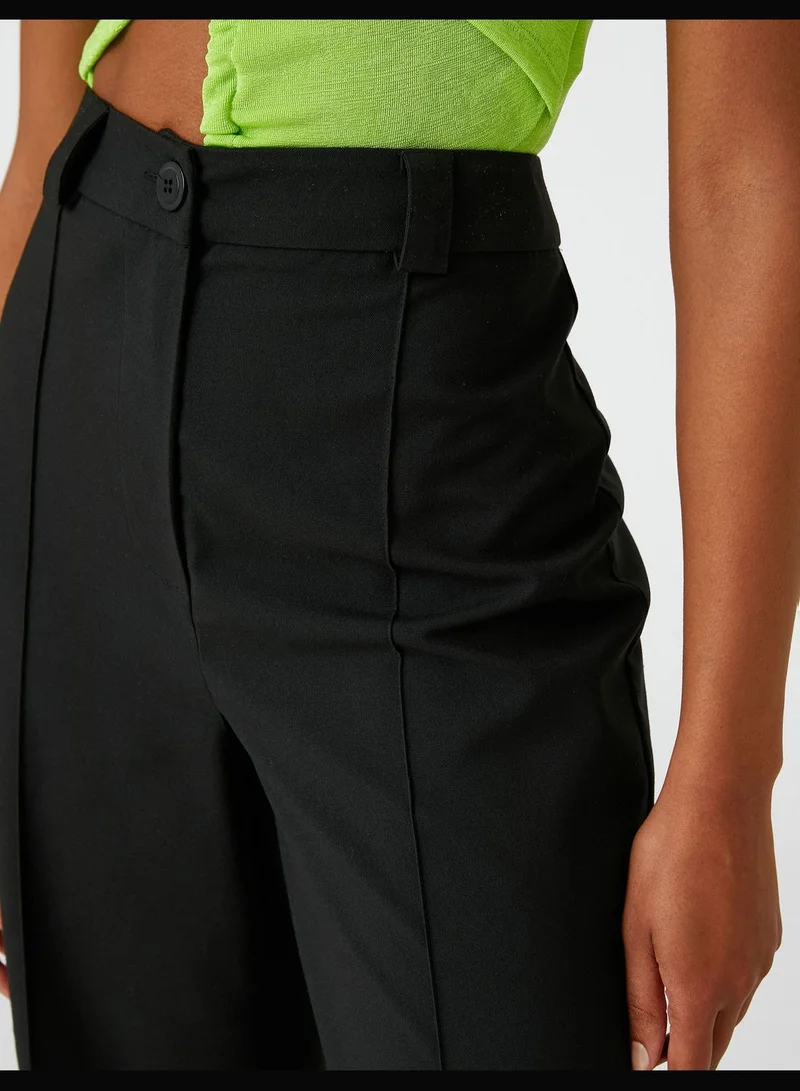 KOTON Ribbed High Waist Wide Leg Trousers