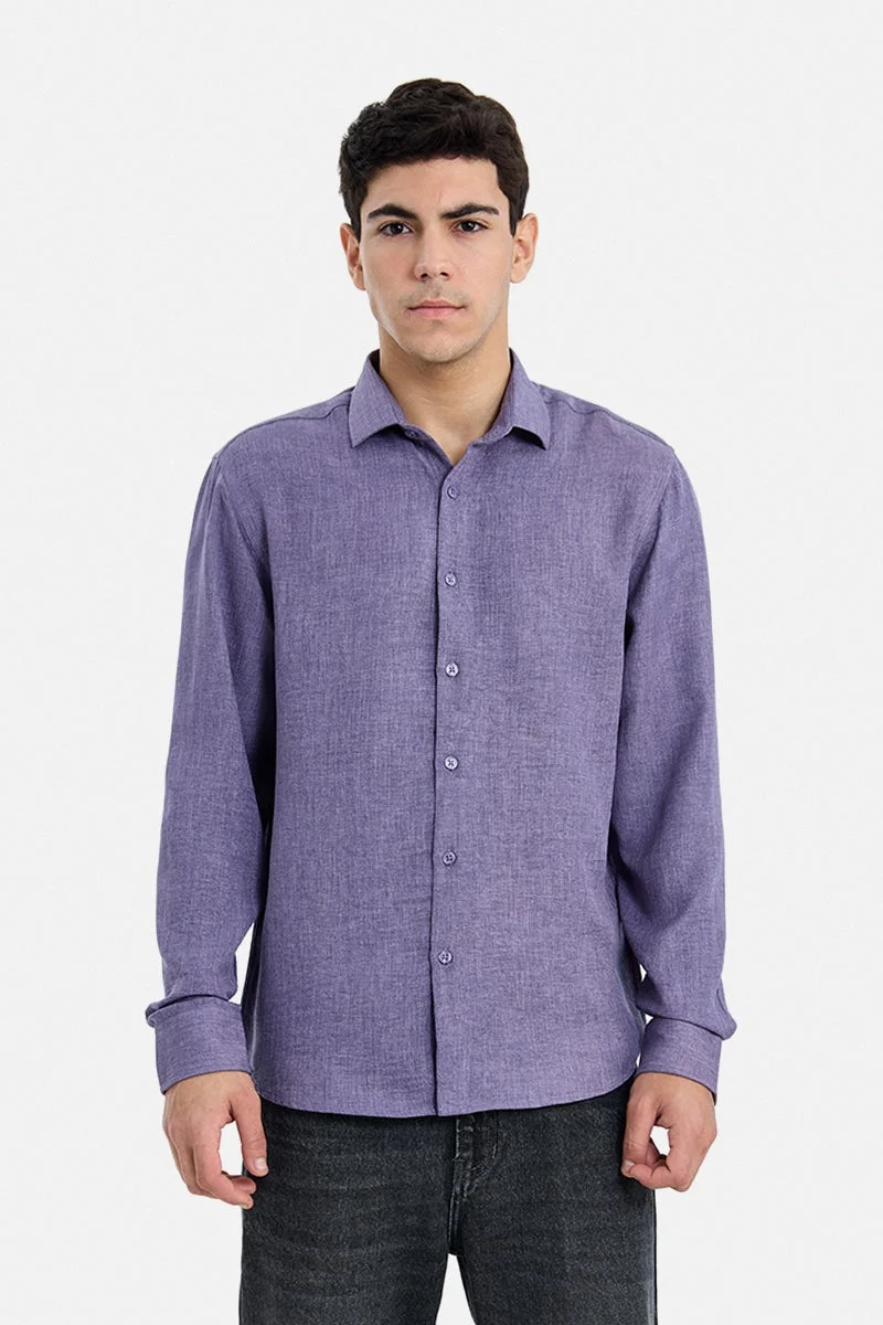 سنيتش Purple Textured Long Sleeve Slim Fit Casual Shirt