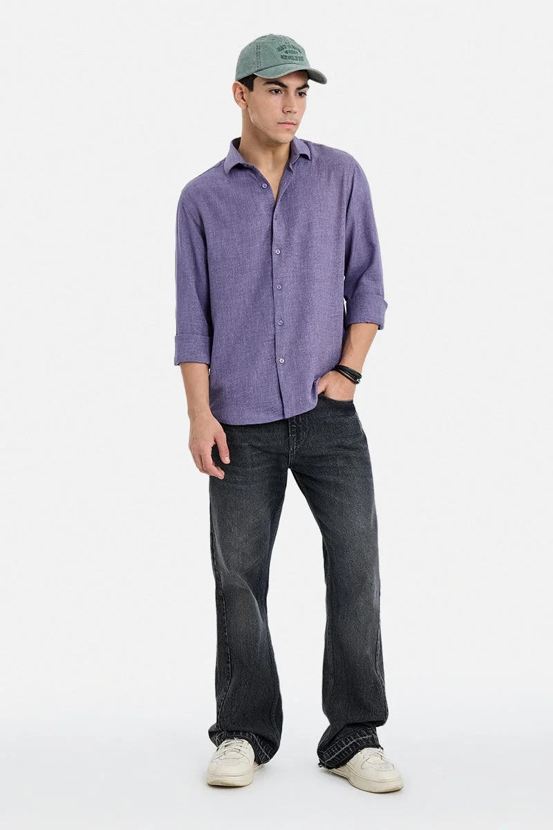 سنيتش Purple Textured Long Sleeve Slim Fit Casual Shirt