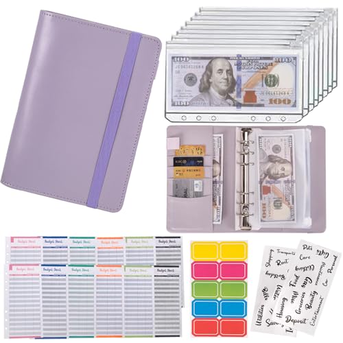 NICOOTHBudget Binder Cash Envelopes A6 Money Saving Binder with Zipper envelopes (A6purple) - Image 1